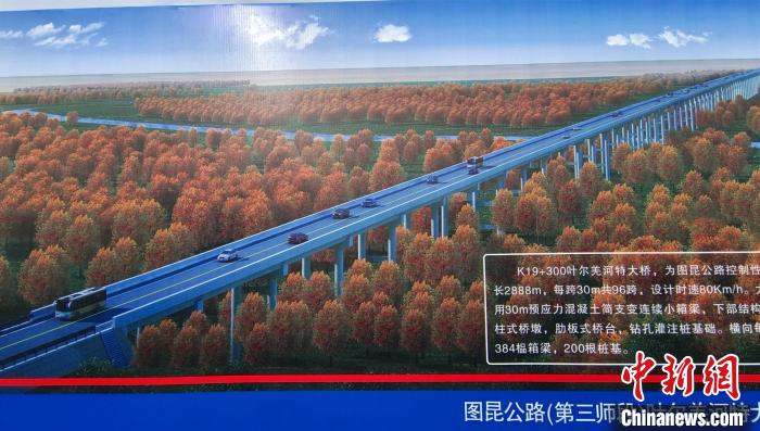 大橋穿越近3000米的原始胡楊林保護區(qū)。圖為工程效果圖。　史玉江 攝