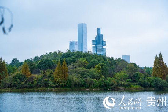 城市地標與綠水青山相得益彰。人民網 陽茜攝