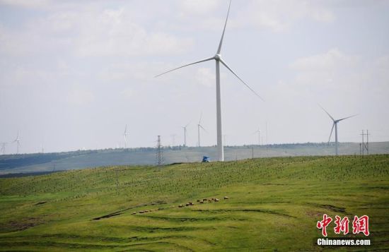 6月28日，河北張家口張北草原上大片風力發(fā)電的“風車”規(guī)模宏大。 中新社記者 楊艷敏 攝