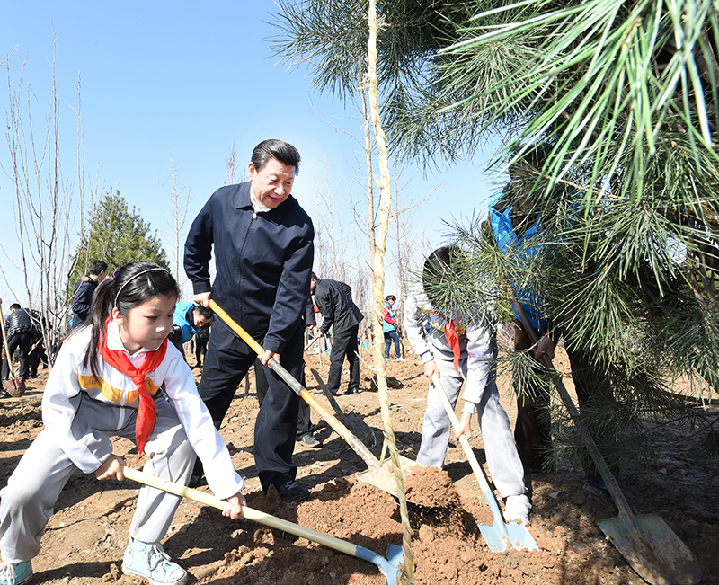 2015年4月3日，習近平總書記同大家一起植樹。