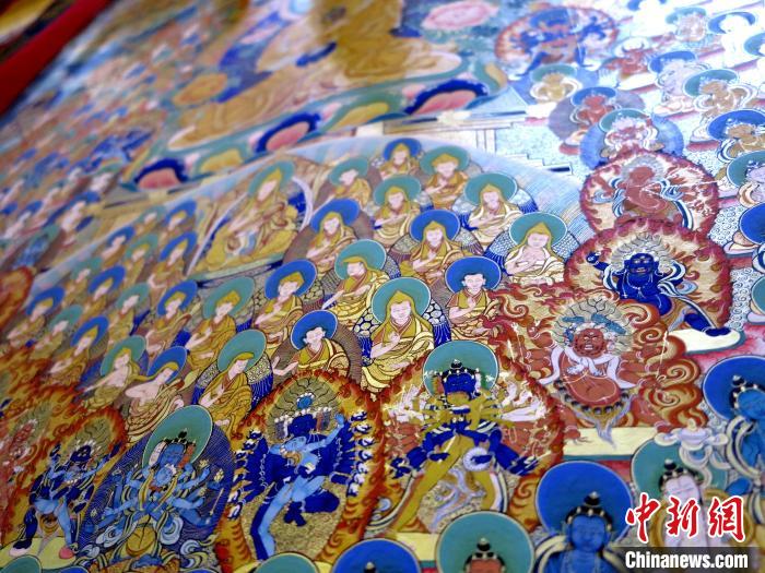 圖為熱貢龍樹畫苑內展覽的唐卡局部。　張添福 攝