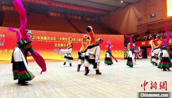 圖為西藏老年舞蹈隊(duì)齊跳傳統(tǒng)鍋莊舞?！∝暽＠?攝