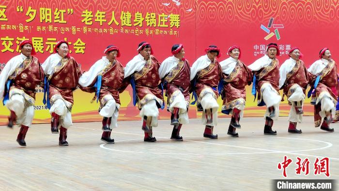 圖為西藏老年舞蹈隊(duì)齊跳傳統(tǒng)鍋莊舞。　貢桑拉姆 攝